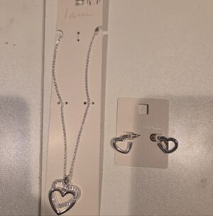 I Am Silver Heart Necklace and Earring Set